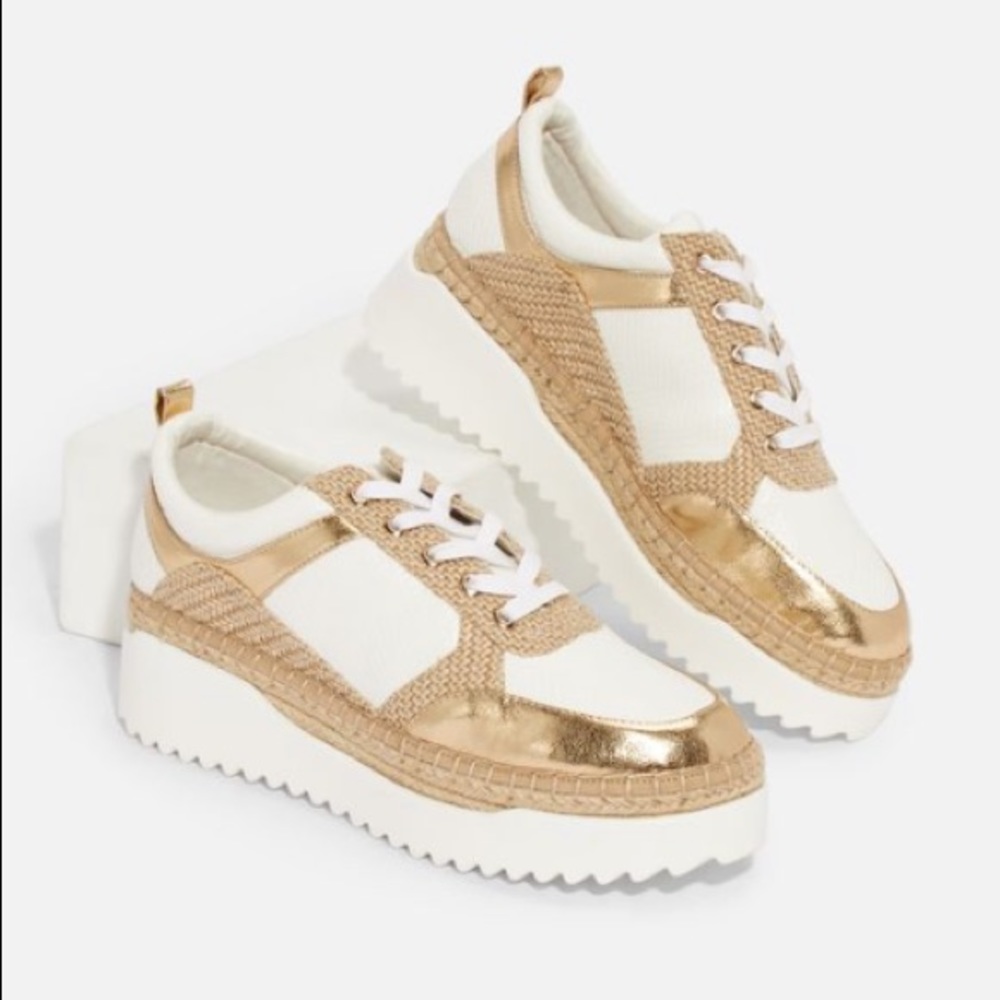 NWOT white and gold espadrille platform sneakers